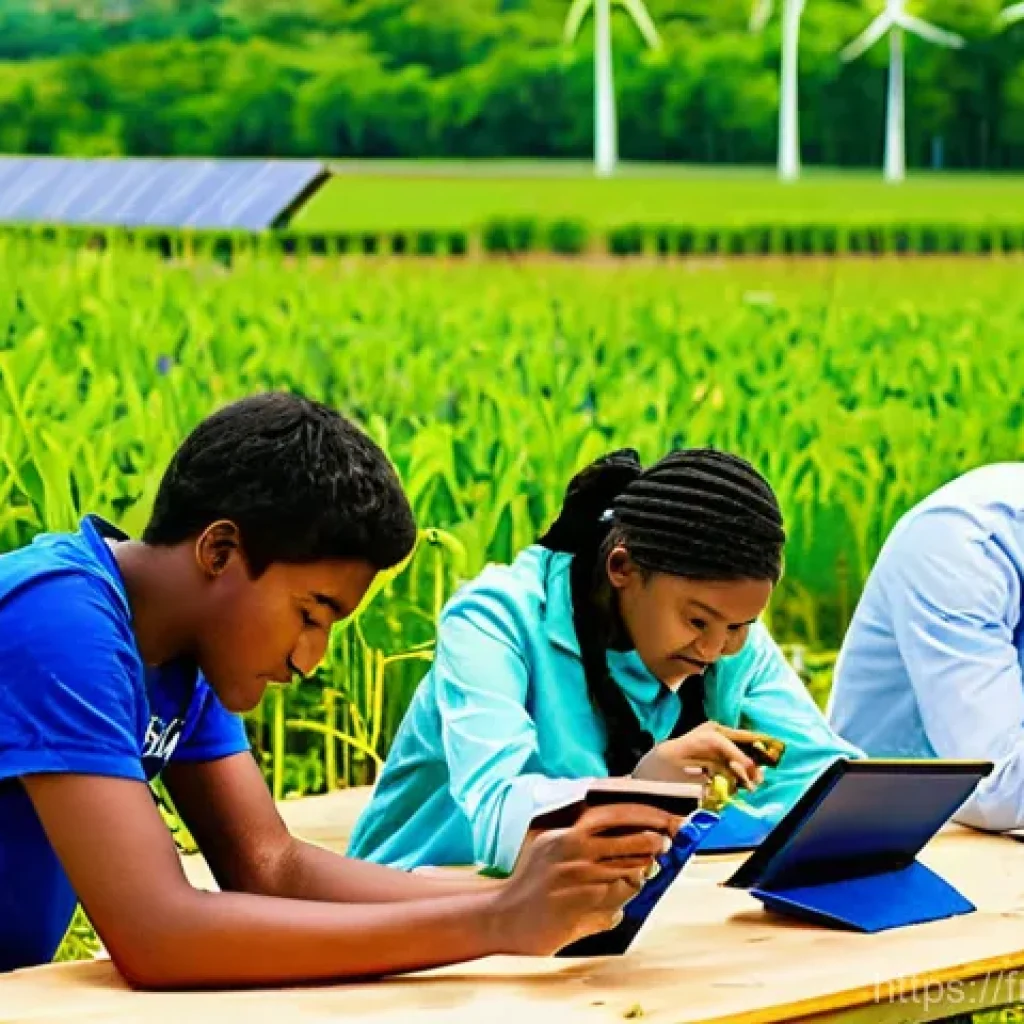 지속가능발전 분야 취업을 위한 학력과 경력 - **Prompt 1: Sustainable Education and Innovation**
A vibrant and diverse group of young adults a...