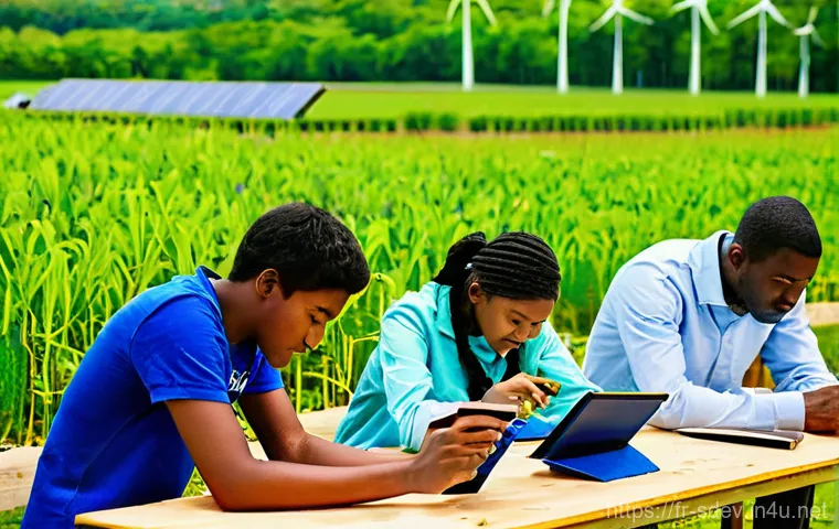 지속가능발전 분야 취업을 위한 학력과 경력 - **Prompt 1: Sustainable Education and Innovation**
A vibrant and diverse group of young adults a...